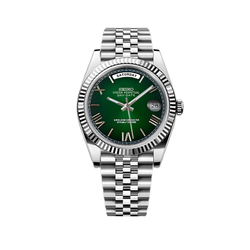 DayDate Seiko Mod Silver - Emerald Green Roman Dial